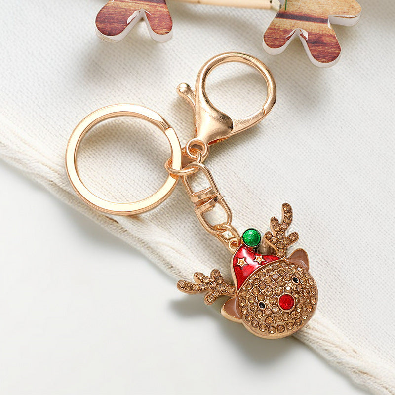 Wholesale Christmas Snowman Elk Cartoon Inlaid Diamond Metal Keychain